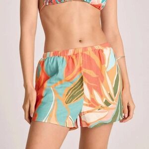 NWT Vitamin A The Getaway Linen Shorts Cover Up Multi Floral Tropical Print XS